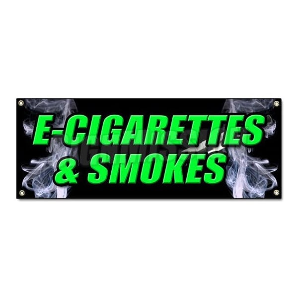 E-CIGS & SMOKES BANNER SIGN bubblers rolling paper e cigarettes vaporize